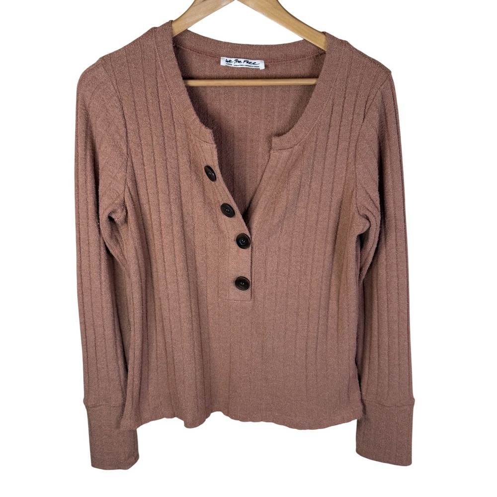We The Free Oliver Henley Shirt Women's Long Sleeve Sweater Brown Size Large